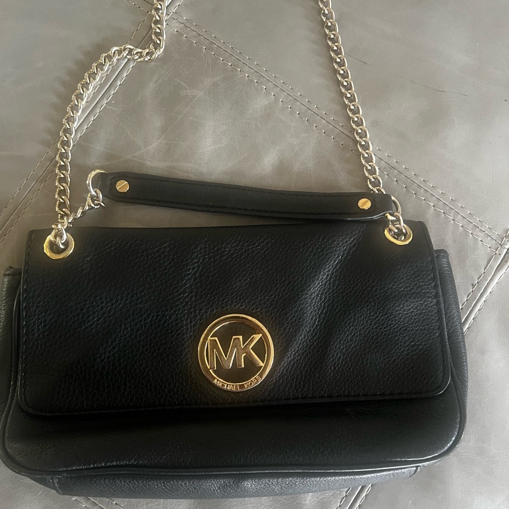 Michael Kors Black Shoulder Bag with Gold Chain